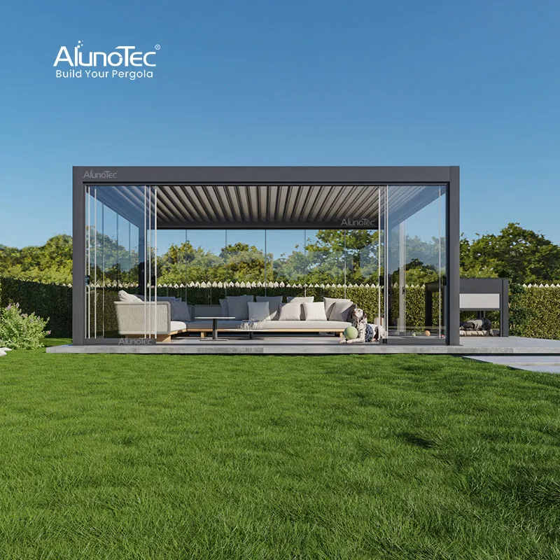 AlunoTec Водонепроницаемая открытая крыша алюминиевая биоклиматическая беседка жалюзи для сада