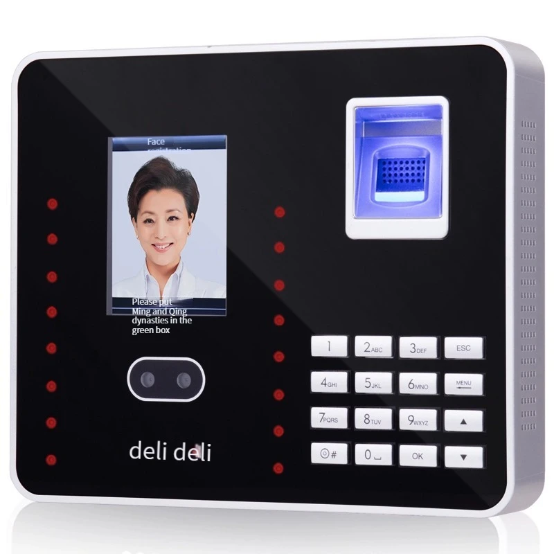 Deli 3969 face fingerprint recognition attendance machine Chinese and English version of face fingerprint punch card machine