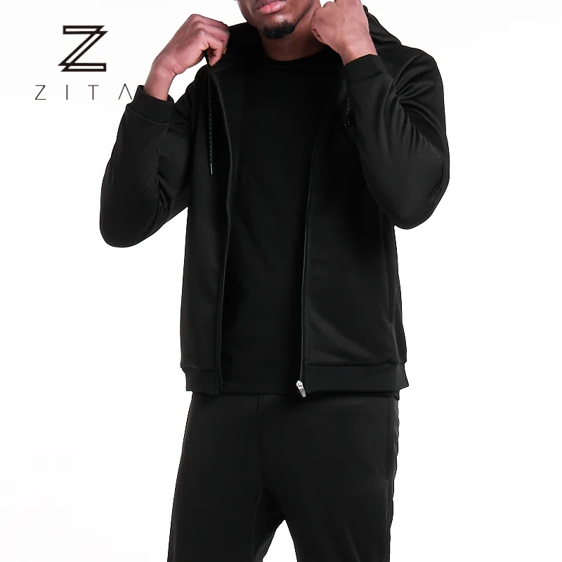 Street Wear Custom Made Plain Zip Up Hoodie Black 100% Cotton Zip Up Mens Gym Clothing Blank Zipper Hoodies