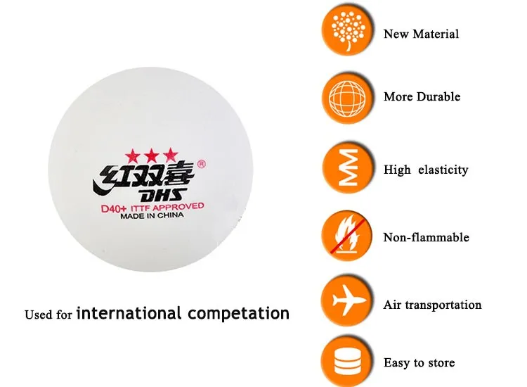 DHS 3 star hot sale table tennis ball D40+ professional player ping pong ball