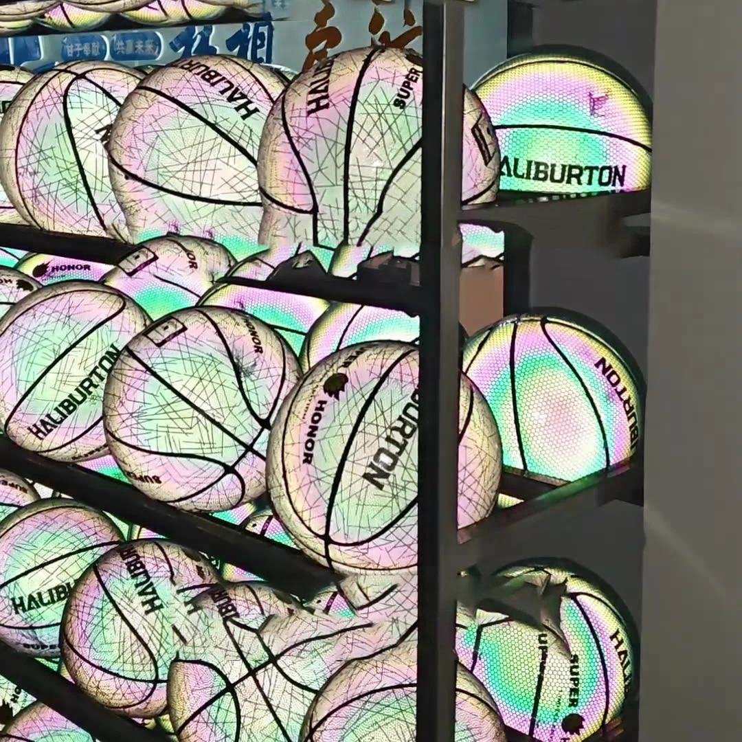 Hot Selling Size 7 Luminous Basketball Glow in Dark Fluorescent Printed Rubber Indoor Training Custom Logo Reflective Basketball