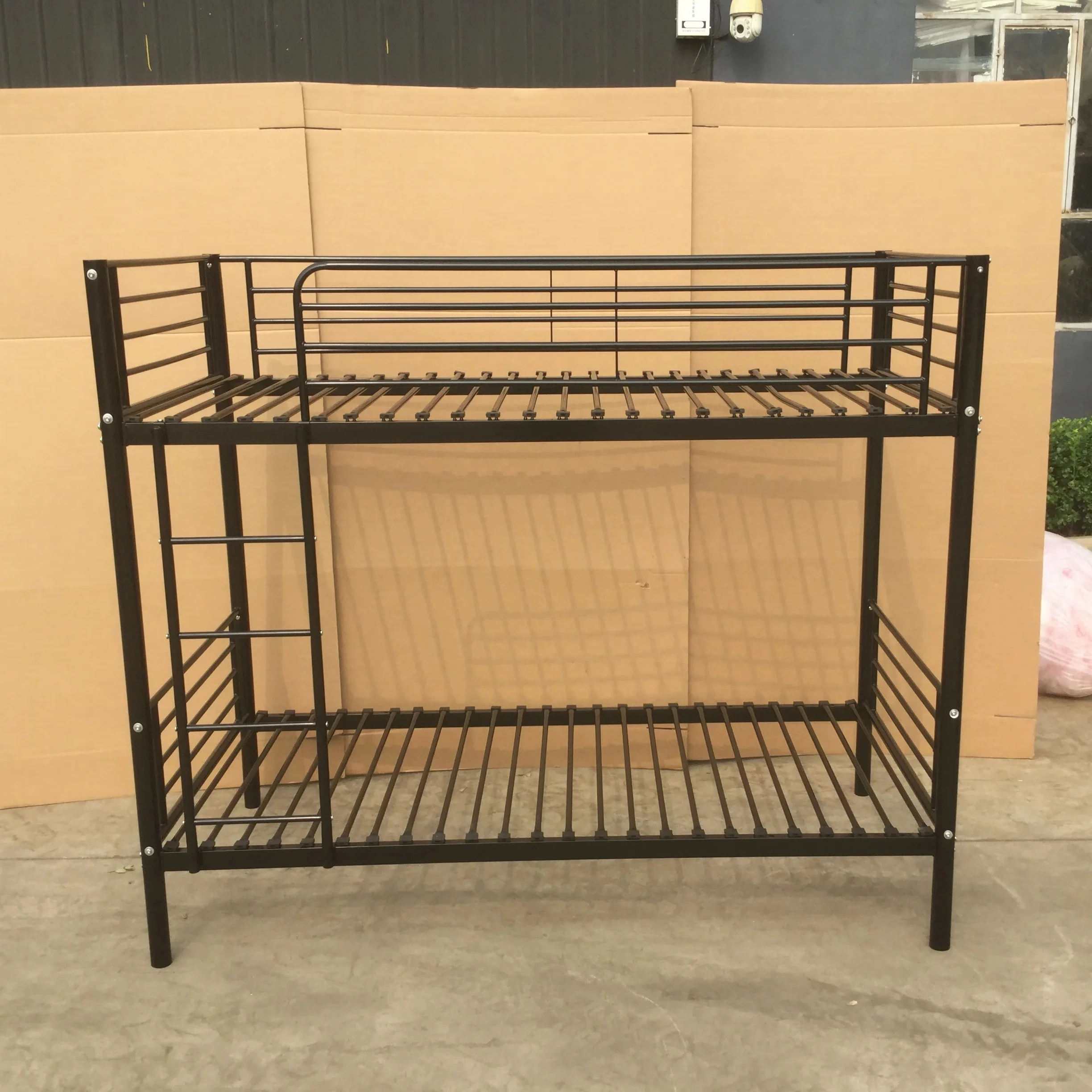 cheap bed room furniture all KD black silver steel metal frame bunk bed for hostel use