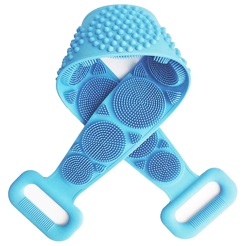Soft Bristle &Massage Dots Silicone Bath Belt Back Body Skin Cleanser Scrubber Exfoliating Bath Towel
