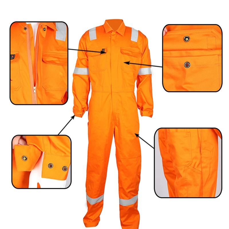OEM Design High Visibility 100 Cotton Twill Fire Retardant Road Safety Suit One Piece Security Hi Vis Workwear Work Overalls