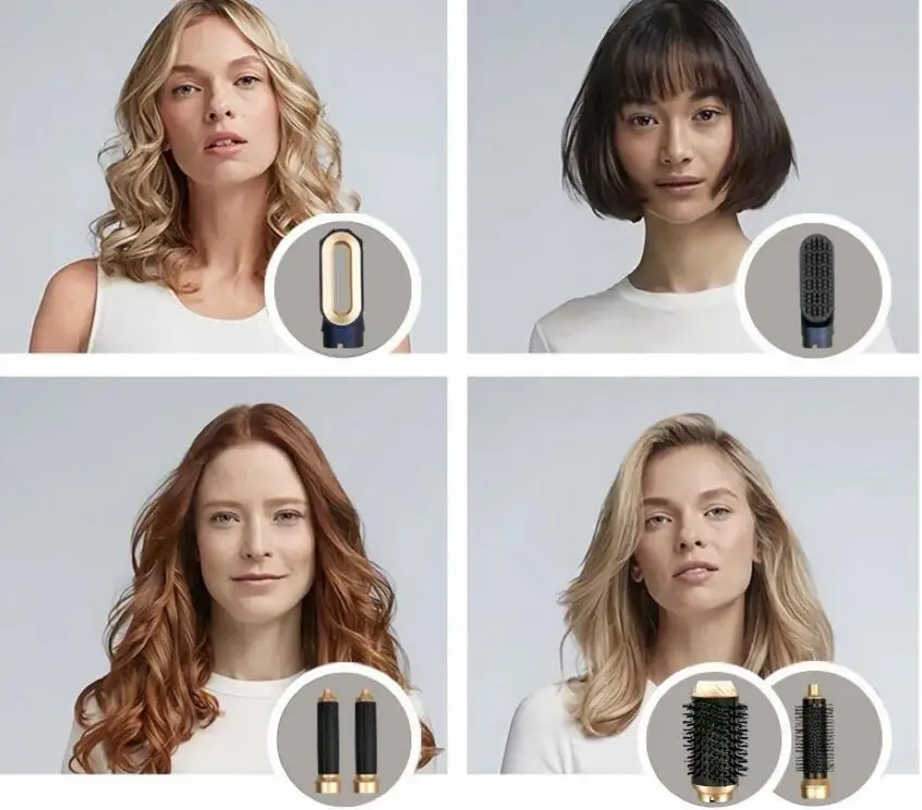 Prussian blue 6 in 1 Professional Hair multi Styler Blow Dryer Brush Hot air Comb Curling irons Hair Curler with Leather case