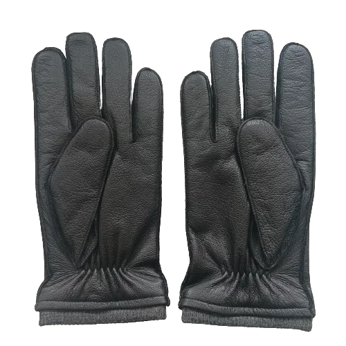 2024 New Collection Custom Men Winter Goatskin Leather Gloves Imitation Deerskin Leather Gloves Lined with Knitted Lining