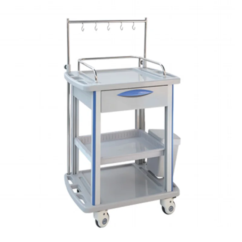 Hospital Treatment Room Medicine Trolley Medical Movable ABS Instrument Trolley with Large Shelves