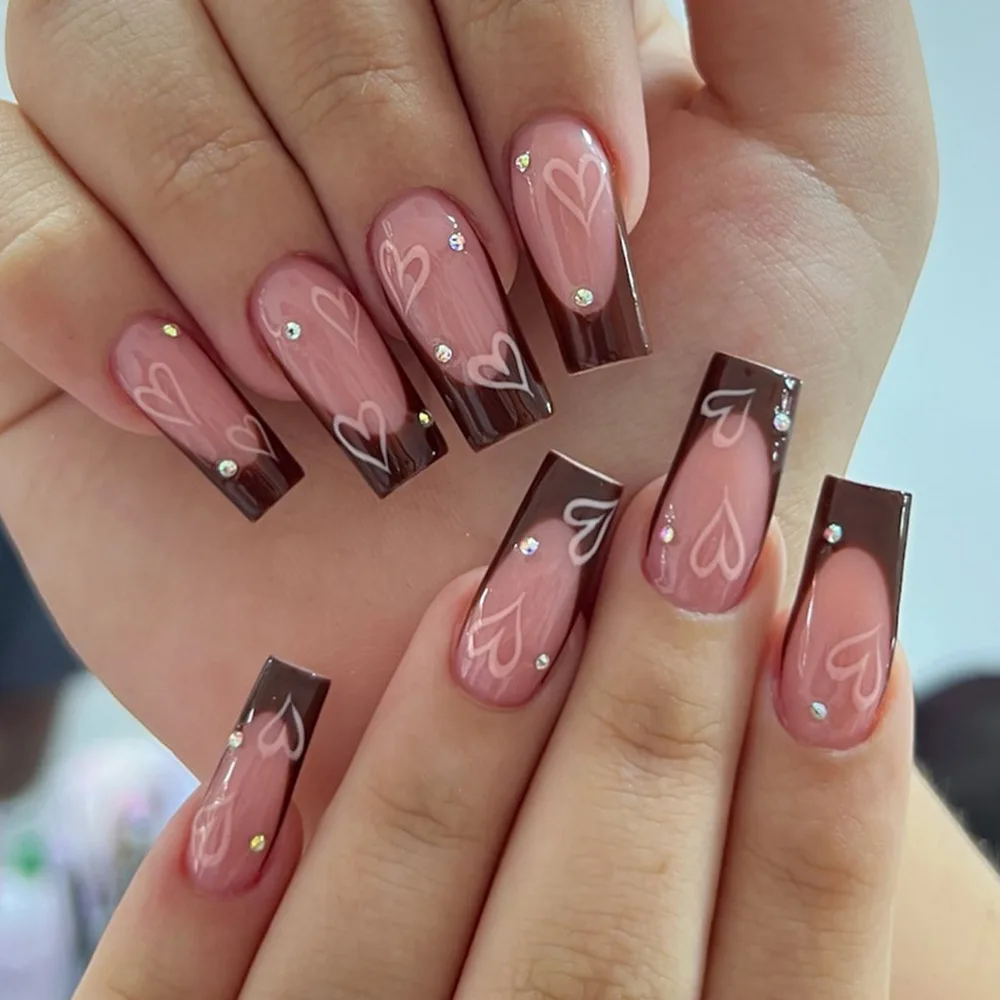 Acrylic Artificial Fingernails Gold Glitter French Style Wear Nail Art Wholesale Press On Nails For Finger