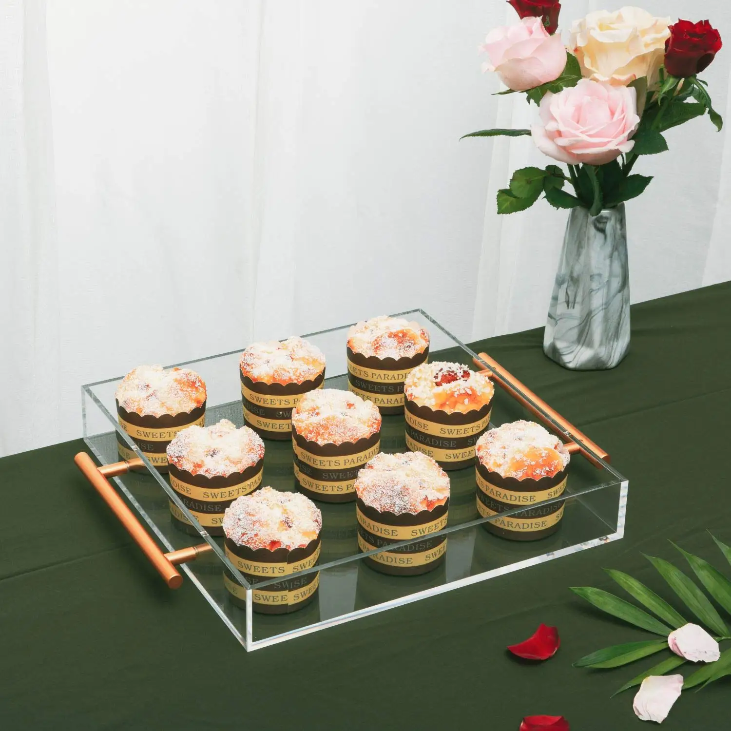 Fashion Acrylic Clear Tray Custom Clear Acrylic Tray Rectangular Tray With Gold Handle
