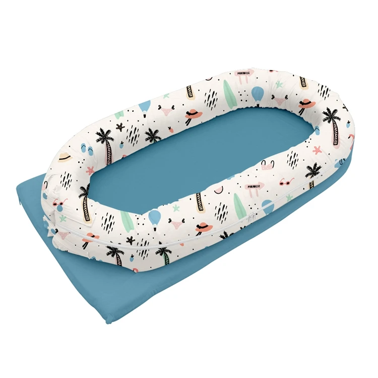 100% Soft Cotton Customized Print Breathable Portable Travel Crib Bed Co-Sleeping Bed Infant Baby Bassinet Lounger