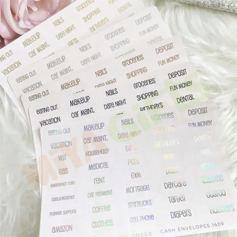 custom cash envelope system budget planning money savings challenge planner organizer A6 tab divider holographic sticker