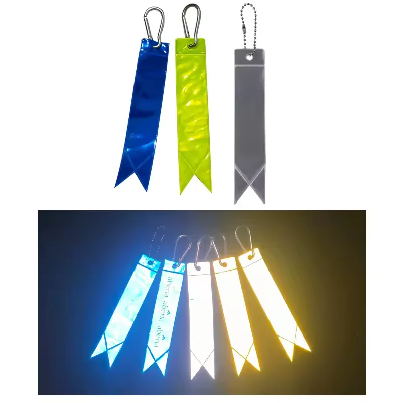 custom logo printing polyester safety buckle high visibility reflective long keychain holder wristlet strap tag pendant