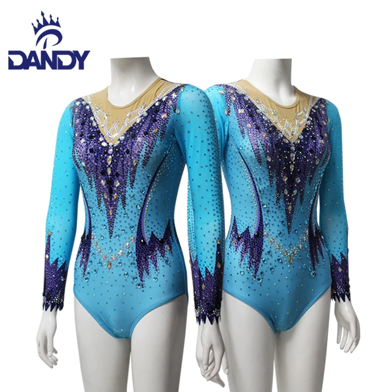 Wholesales custom Rhythmic gymnastics leotards girls with rhinestones for competition