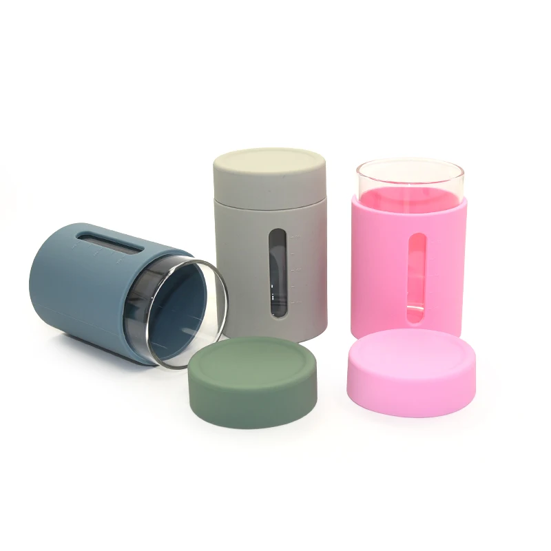 Small Capacity 8Oz/6Oz/4Oz Glass Silicone Cover Water Cup Time Scale Portable Outdoor Carrying Cup With Lid Bottled Water