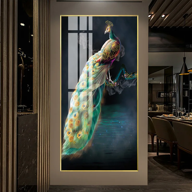 European abstract colorful peacock living room corridor porch  hanging  crystal porcelain  peacocks glass wall painting wall art