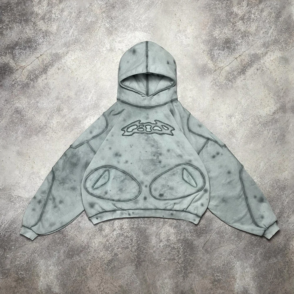 Custom striped line stitching vintage dye washed men custom logo sweatshirt pullover distressed premium hoodie for men