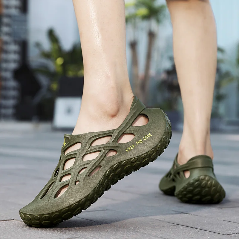 Hellosport Men Hollow Out Vented Clogs,Minimalist Summer Black White Eva Clogs