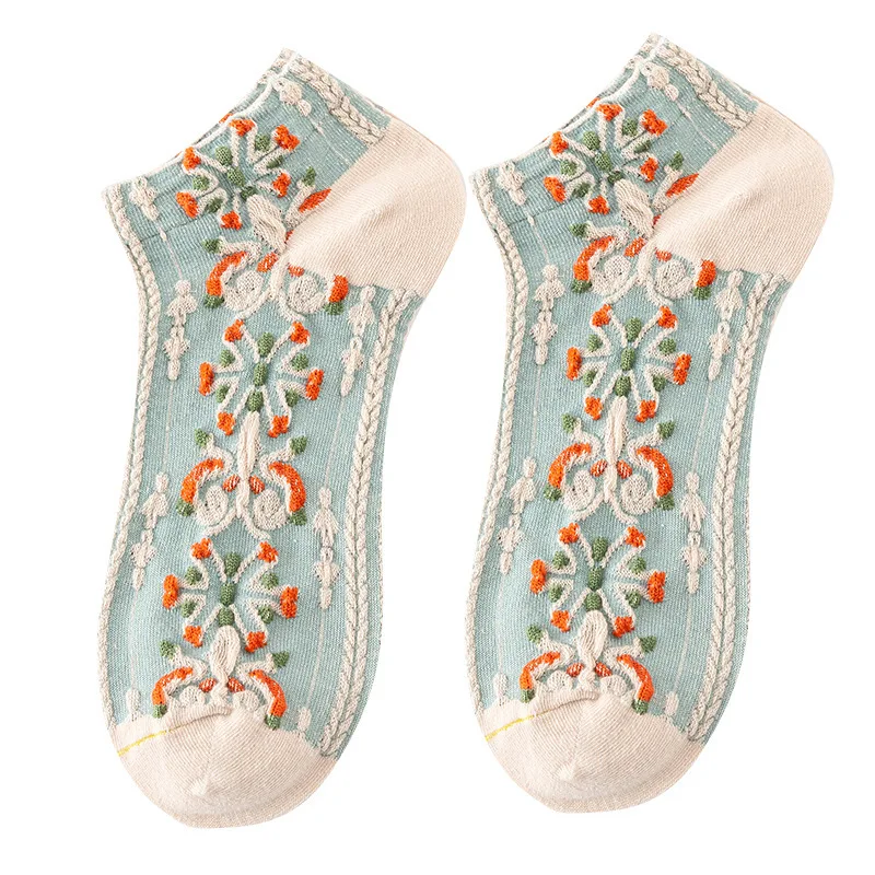 Socks for women, retro British style floral personality low-cut socks