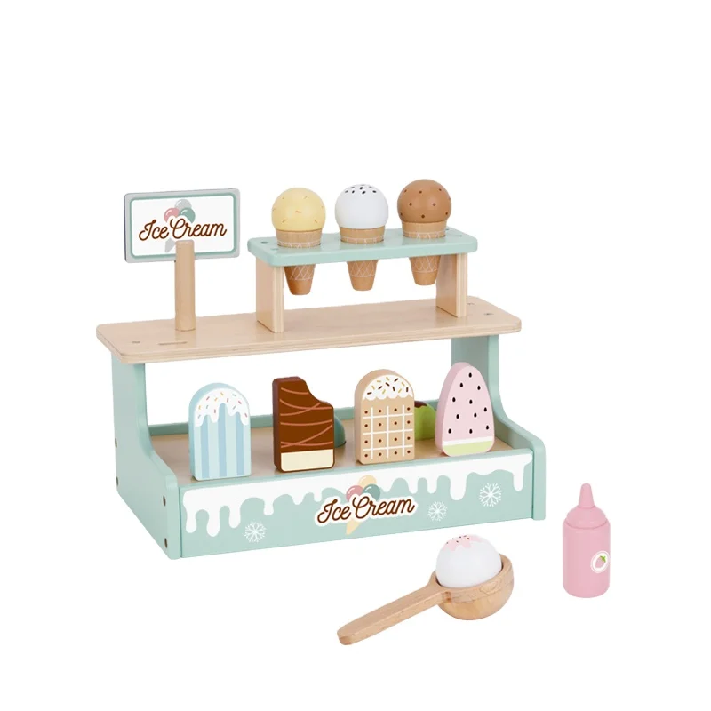 Wooden Ice Cream Stand Toy Set Magnetic Dessert Simulation Shop Rack Pretend Play Kitchen Toys for Kids