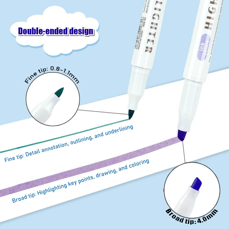 Creative double ended highlighter with high appearance suitable for marking student specific marker sets in an Instagram style