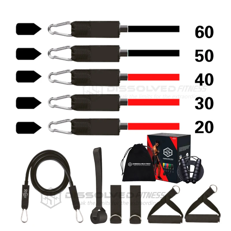 200lb Home Gym Expander Tube Set 12pcs Latex Elastic Fitness RopeTPE Resistance Exercise Bands for Sports & Yoga Packaged