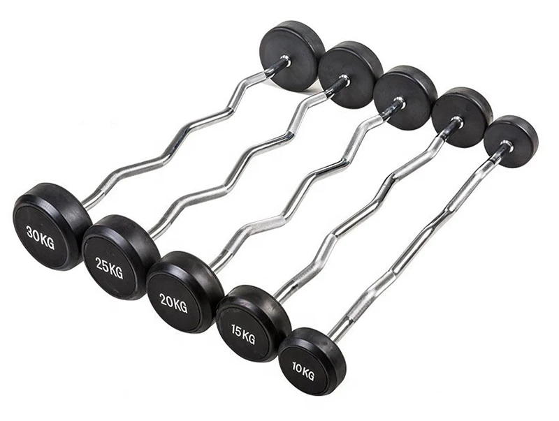 Fitness Round Head Weightlifting Weights Fixed Rubber Easy Straight Curl Barbell Bar