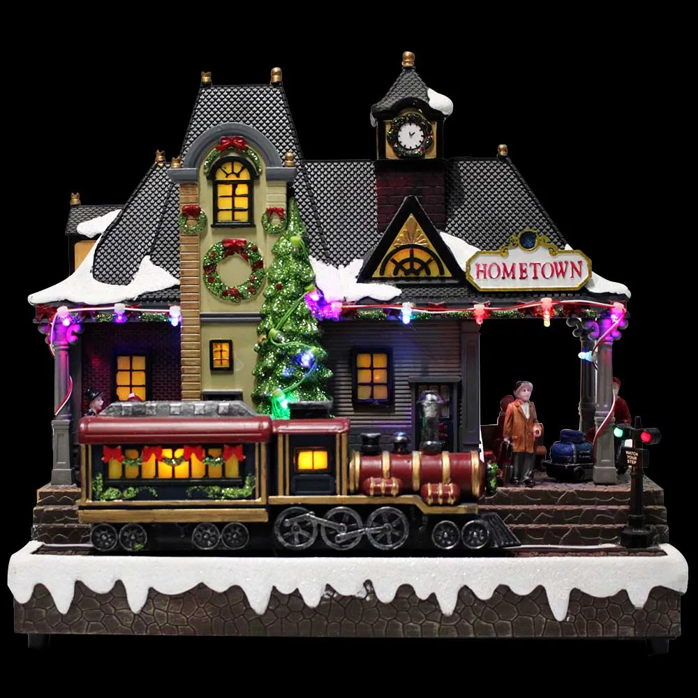 Wholesale  handicrafts Christmas decor Christmas village figurine with moving train Christmas village houses