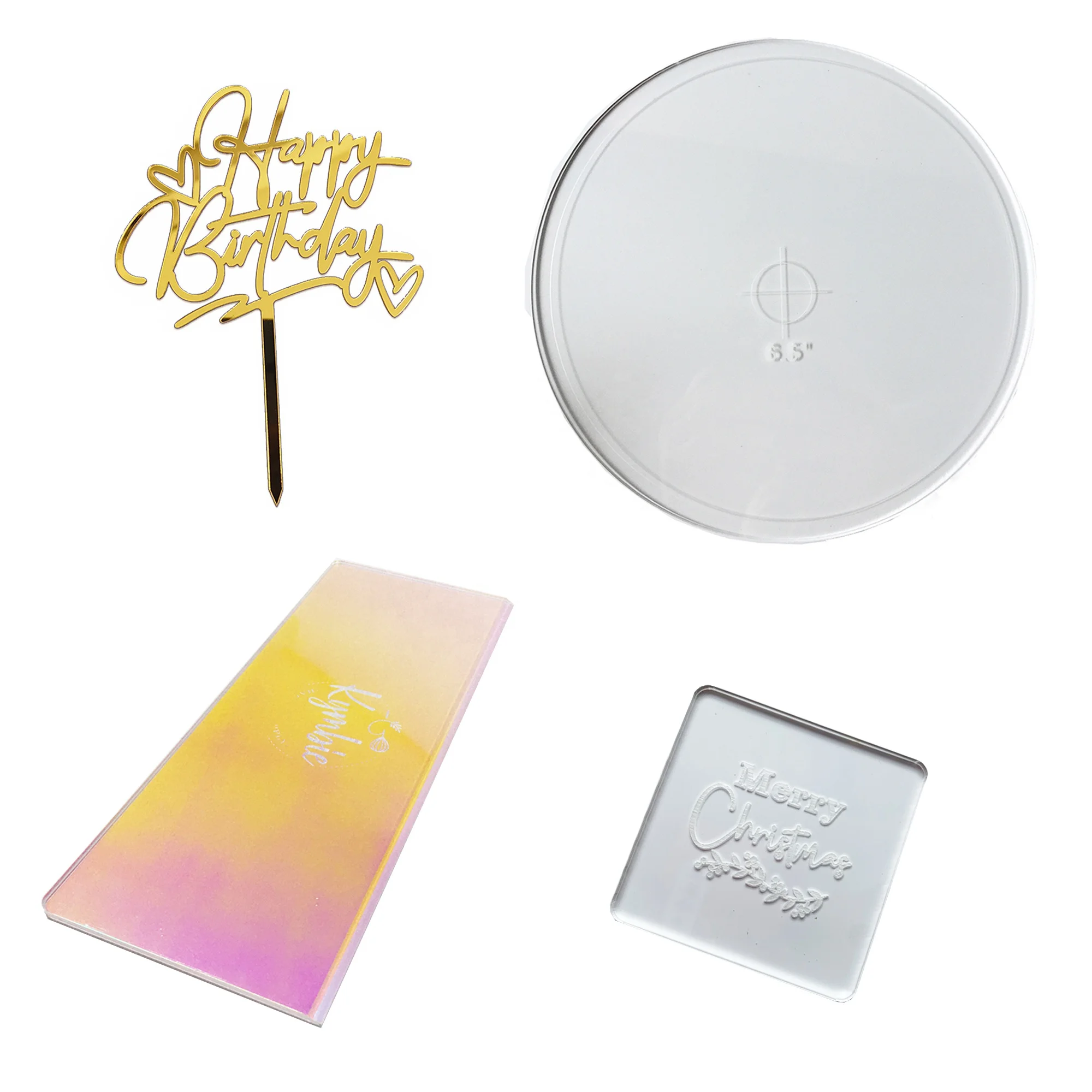 Bespoke Cake Scraper Mirrored Acrylic Embosser Popsicle Sticks Rolling Pins Cakes Board Pastries Acrylic Cake Topper