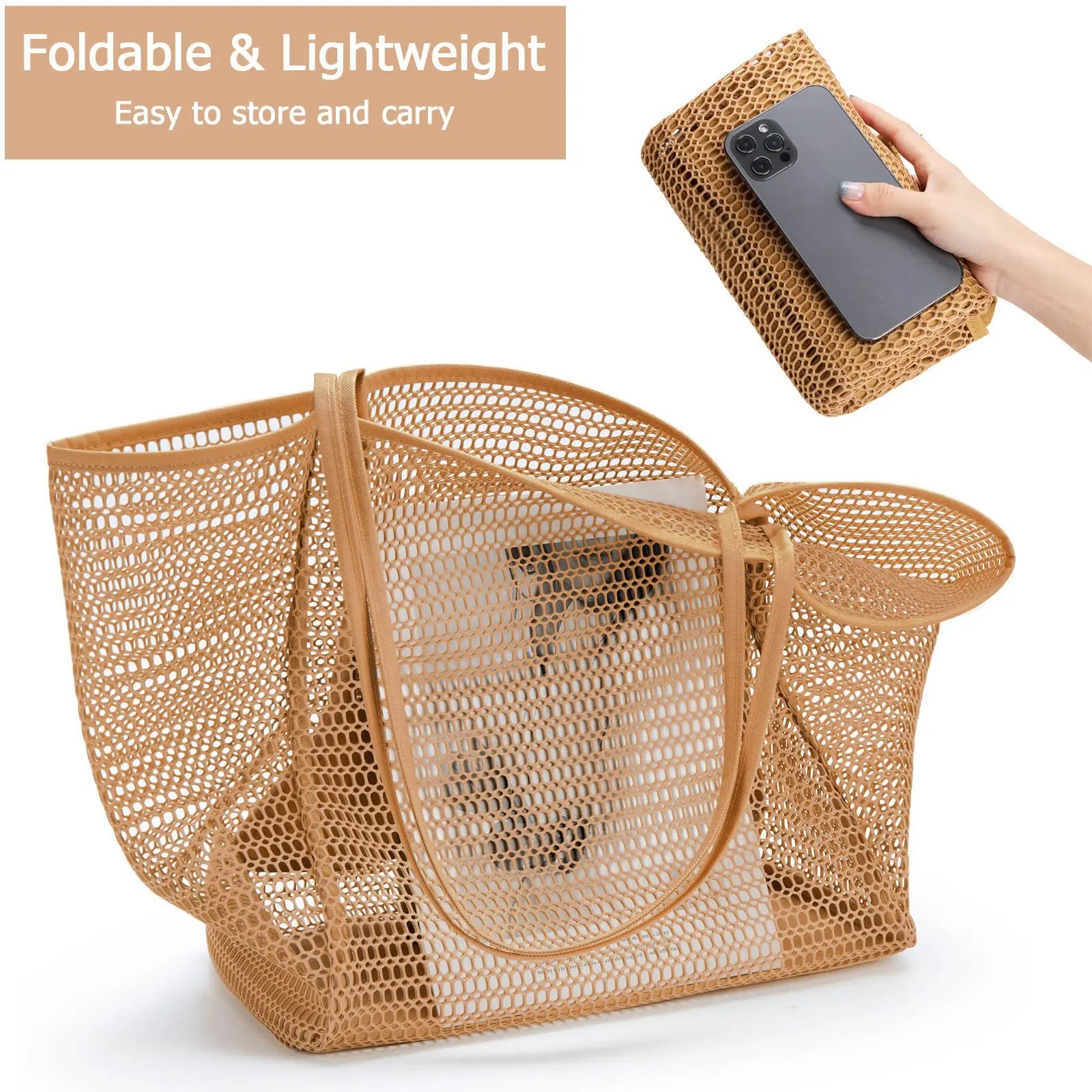Fashion Mesh Beach Tote Bag Outdoor Polyester Women foldable Shoulder Handbag Custom Beach Tote Bags
