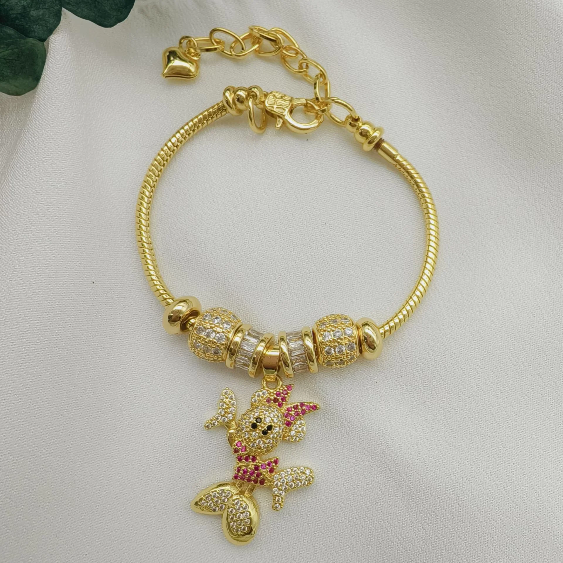 JML customizable 14K gold plated APandora zircon bracelet cartoon fashion accessories beads charm women wholesale laminated gold