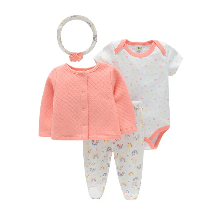 2023 Hot style 100%cotton four piece baby suit front buckle design convenient and practical cute baby newborn set clothes