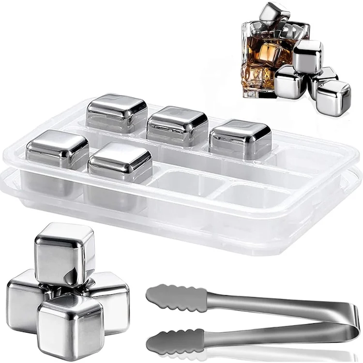 Sales OEM 4/6/8/12 Pcs 304 Stainless Steel Ice Cube Whisky Chilling Stones Reusable Ice Cube Metal Wine Beer Cooler OEM