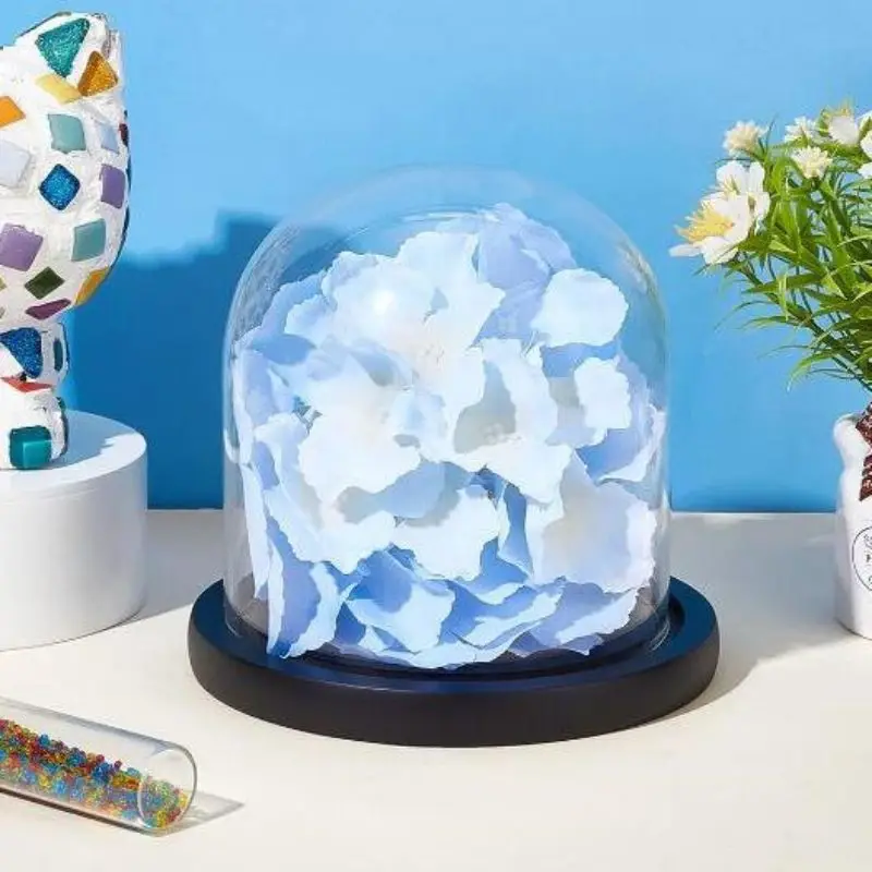 Glass Dome Preserved Flower Rose Wholesale Glass Dome With Wood Base For Valentine Day