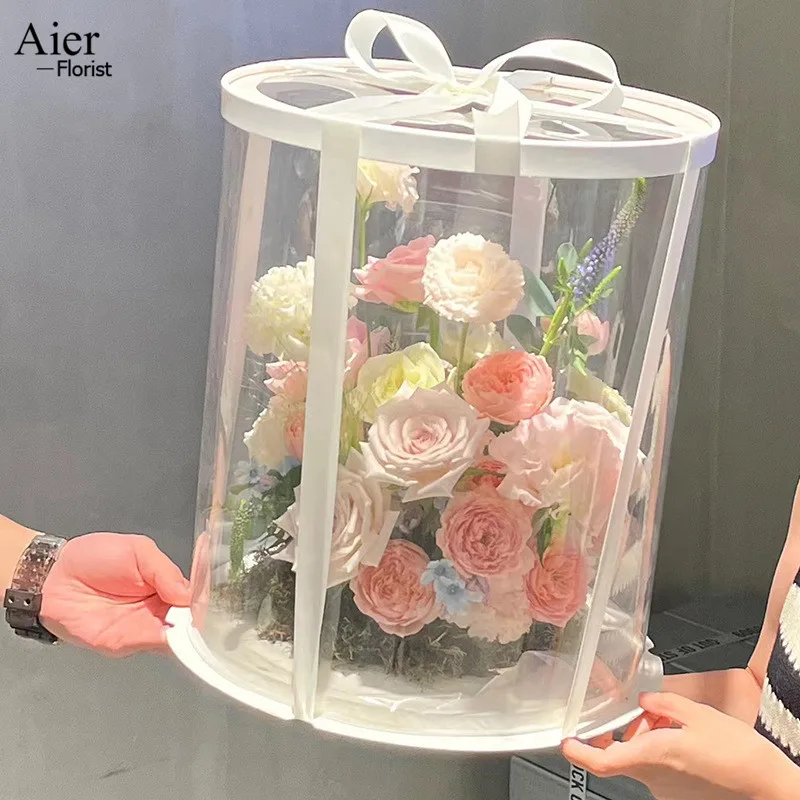 Aierflorist clear pvc paper cardboard made cake pastry box white cake board/round shape packaging wedding cake box with window