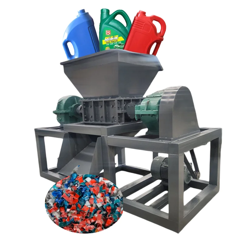 Waste plastic bottle twin shaft shredder car shell recycling machine output 1500kg-17000kg per hour