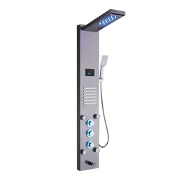 luxury wc toilet rain shower tower system bathroom wall mount shower column set black stainless steel led shower panel waterfall