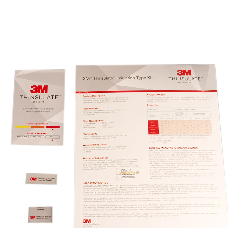 Type KL Padding Polyester 3M Thinsulate Winter Thermal For Outdoor Sports