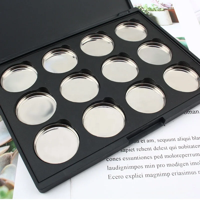 LZ Pack Stock 100pcs Matte Black Rectangle 12 Colors 26mm Eyeshadow Case Private Label Empty Magnetic Eyeshadow Palette With Pan