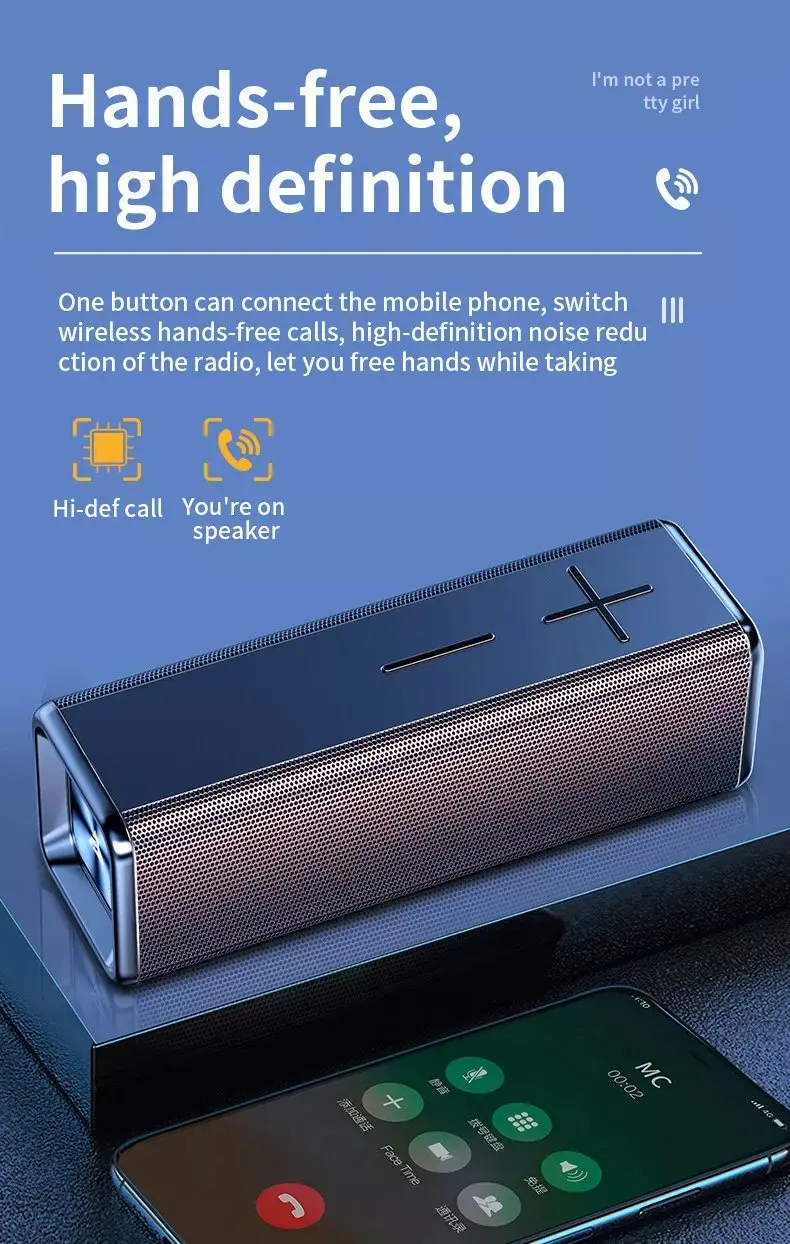 Новый тренд 2022 Беспроводная портативная Hi-Fi колонка 10 Вт TWS-динамик с супер басами со встроенной батареей 2000 мАч