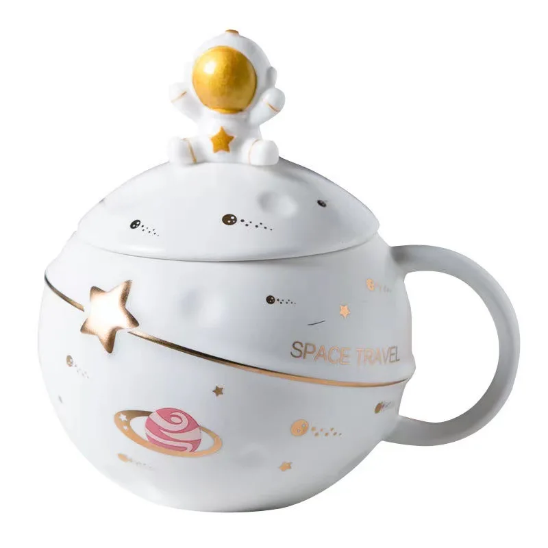 New 400ml astronaut ceramic mug home large-capacity cup creative planet office cup with spoon