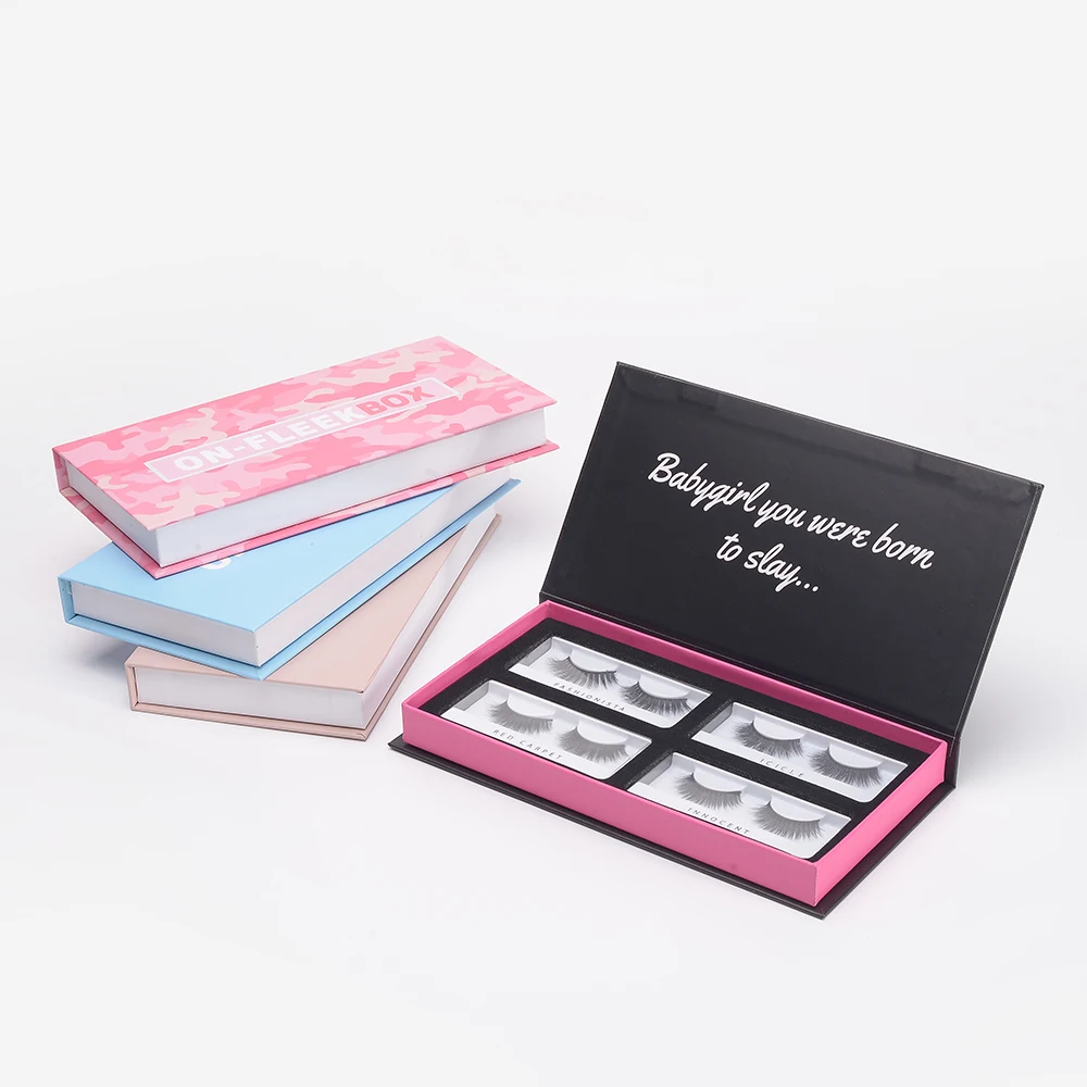 
Custom Brand Four Case Eyelash Book Shape Magnetic Gift Box With Foam Insert 
