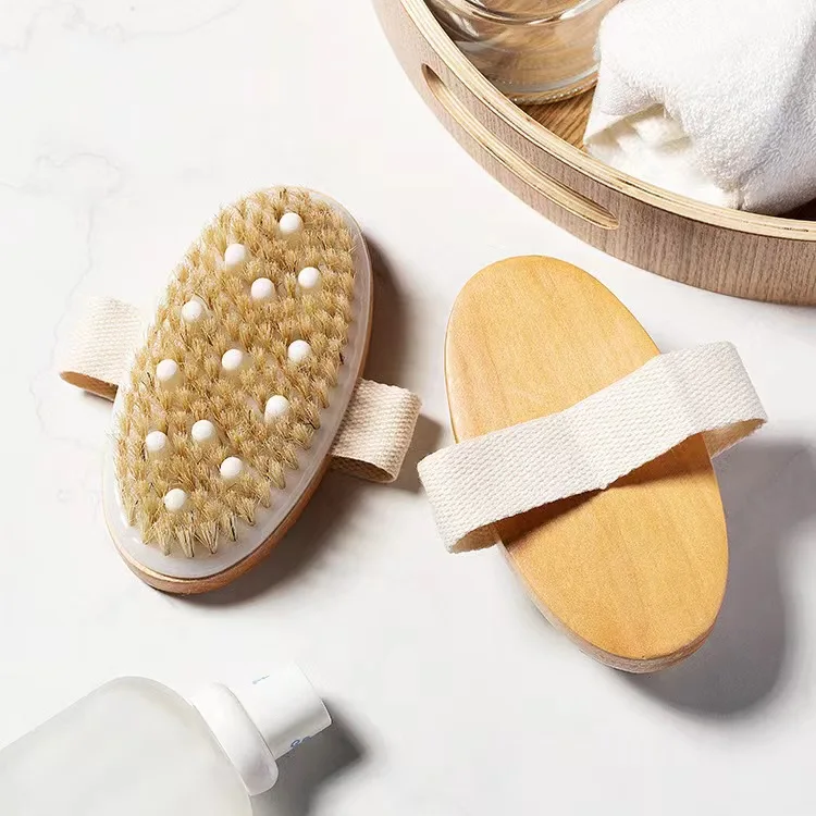 Wholesale Round Wooden Scrubber Back Massage Dry Body Scrub Wood Shower Exfoliateing Bath Brushes For Dry Body Massage