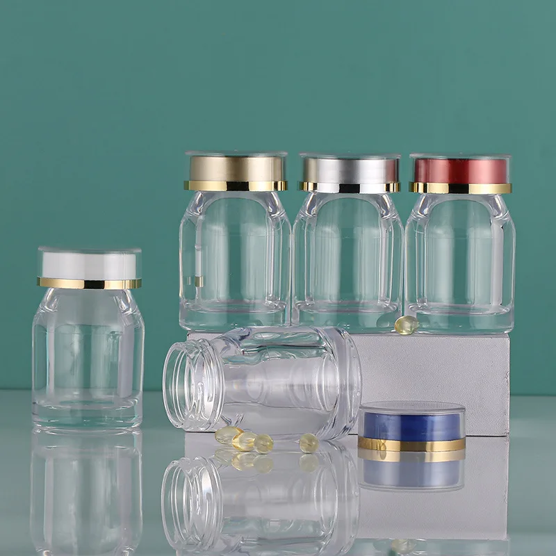 Food grade jar transparent pill PS plastic medical bottle with plastic lid inner bottle