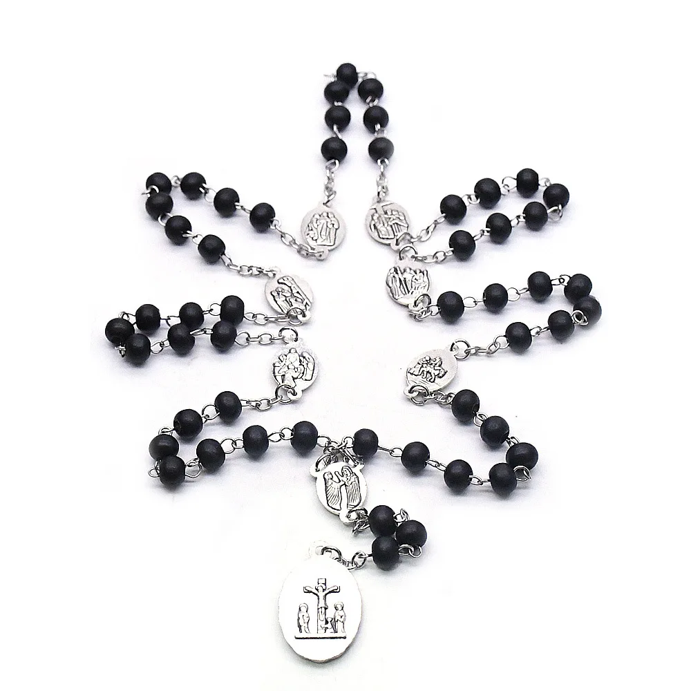 2025 New DE Seven Road Suffering like Rosary Stainless Steel Cross Necklace Classic Chains Wedding Party Engagement Perfect Gift