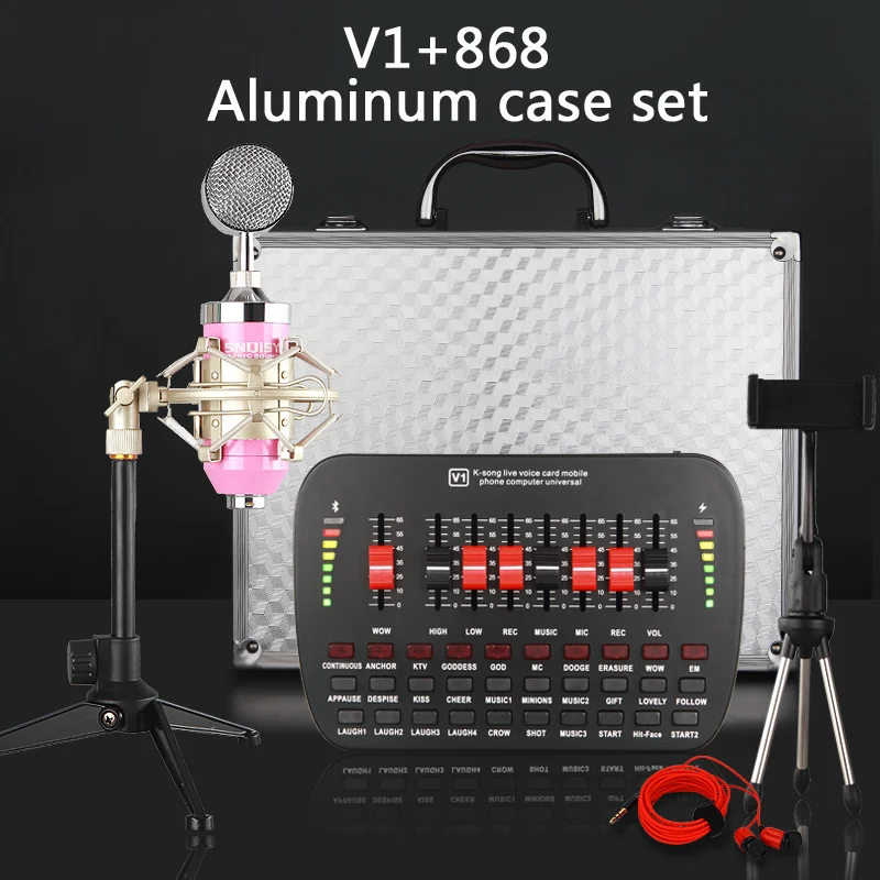 
China Wholesale K-Song Live Voice Sound Card Mixer Microphone Sets For Pc And Phone 