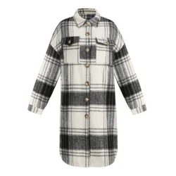 2022 Fashion Long Sleeve Plaid Print Shirt Woolen Coat Winter Long Jacket