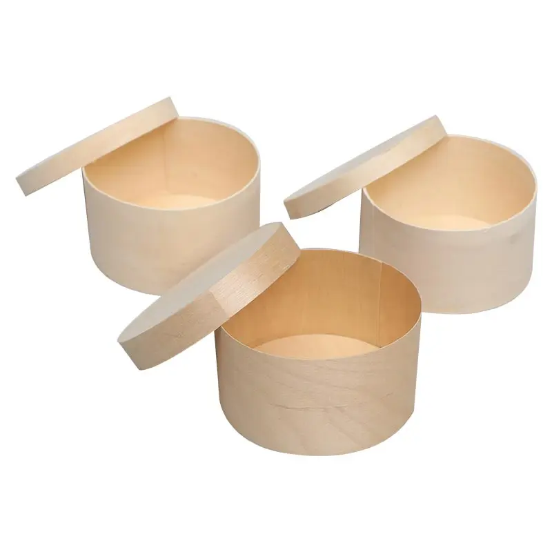 Оптовая продажа небольшие круглые деревянные подарочные коробки для хранения продуктов