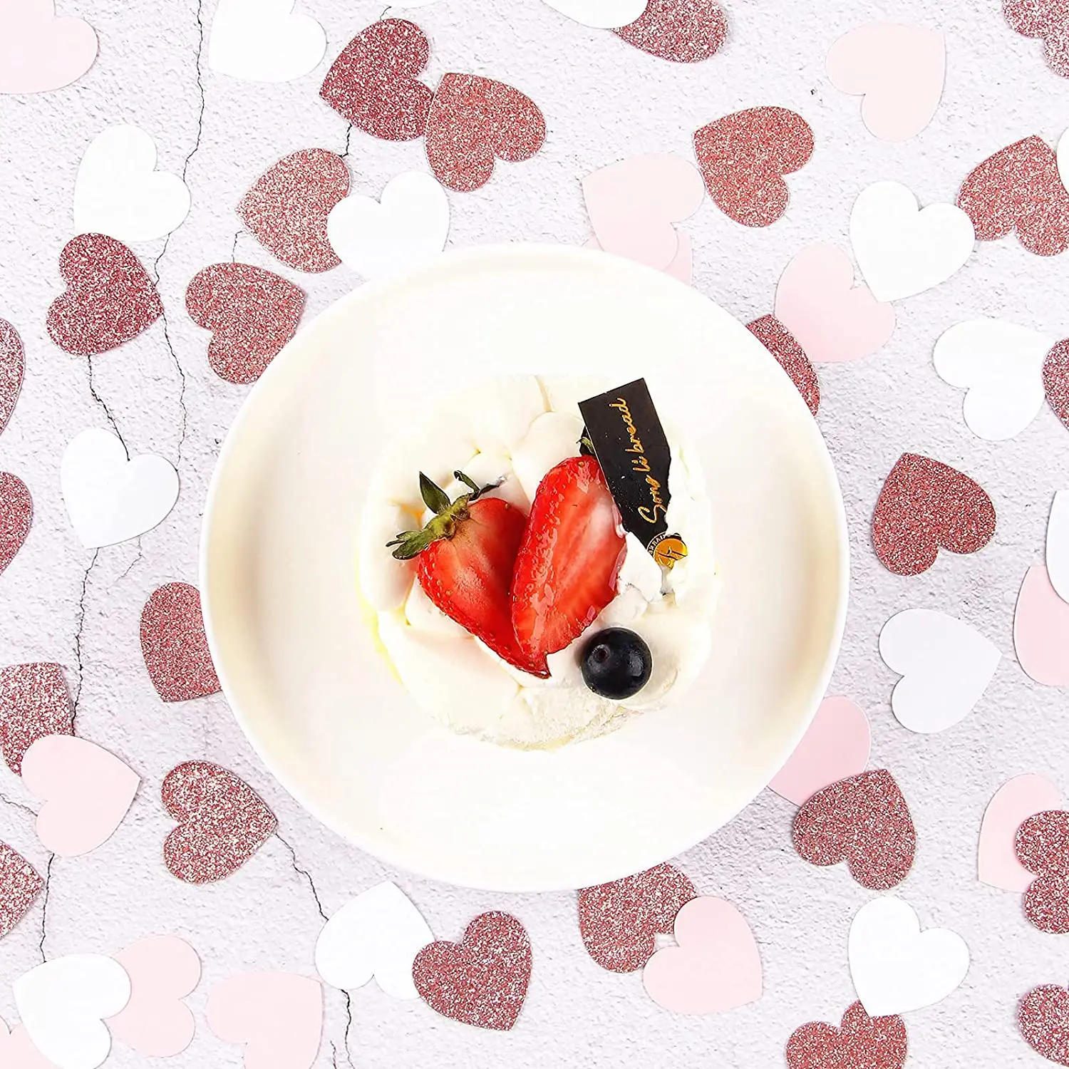 Xieli Rose-Gold Pink White Heart Confetti 100pcs Mothers Day Party Table Decoration Glitter Paper Confetti Lasting Surprise