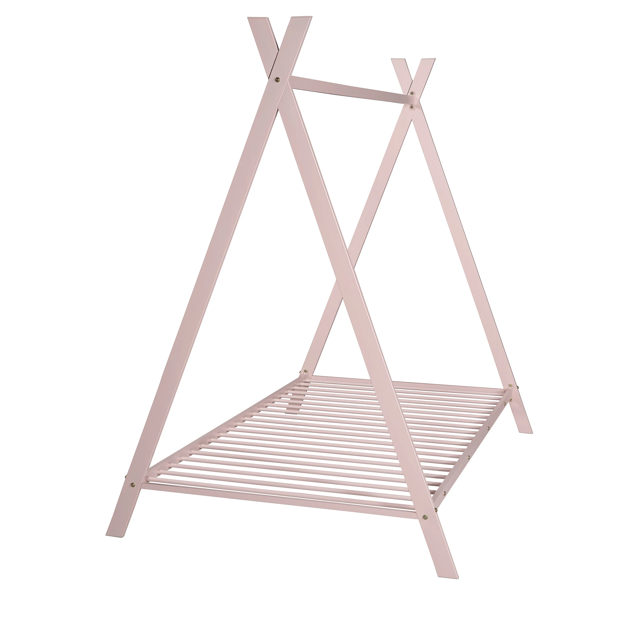 House Bed Tent Bed Frame Twin Size Metal Floor Play House Bed with Slat for Kids Girls Boys