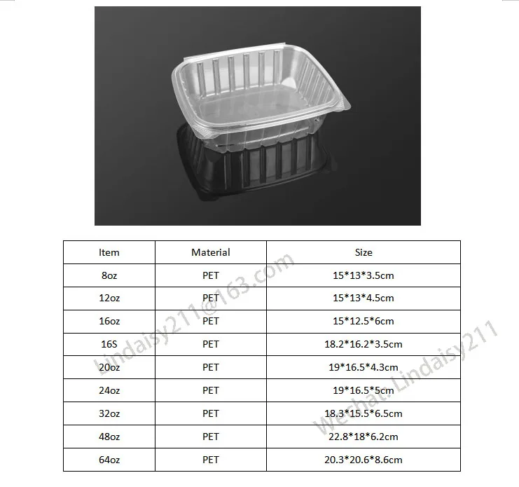 PET, 32oz, plastic food container, deli hinged container, clear large salad containers